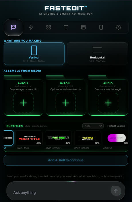 The FastEdit panel